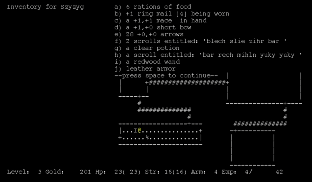 Rogue, 1980 - инвентарь